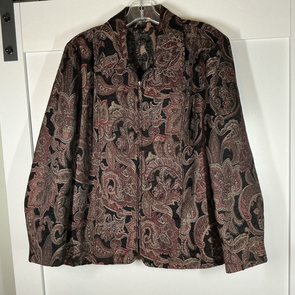Vintage‎ Bonworth Woven Tapestry Paisley Zip Up Blazer Jacket Womens XL Floral